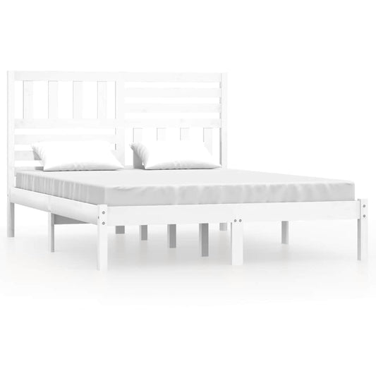 vidaXL Bed Frame | White | Solid pine wood | 140x200 cm mattress size | Durable