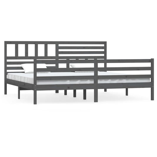 vidaXL Bed Frame | Grey | Solid pine wood | Double | Durable | Bed Frame