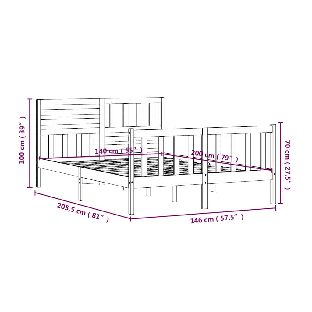vidaXL Bed Frame without Mattress Solid Wood 140x200 cm