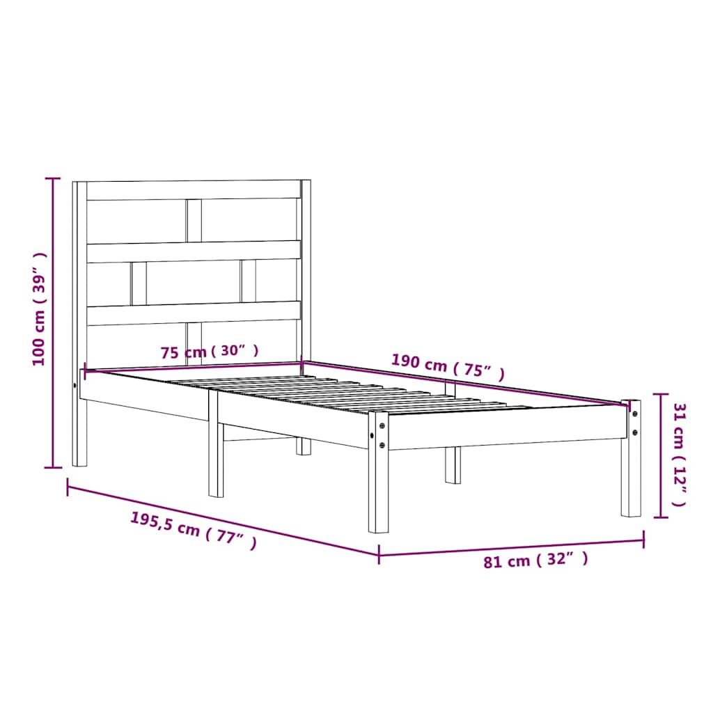 vidaXL Bed Frame without Mattress Small Single Solid Wood