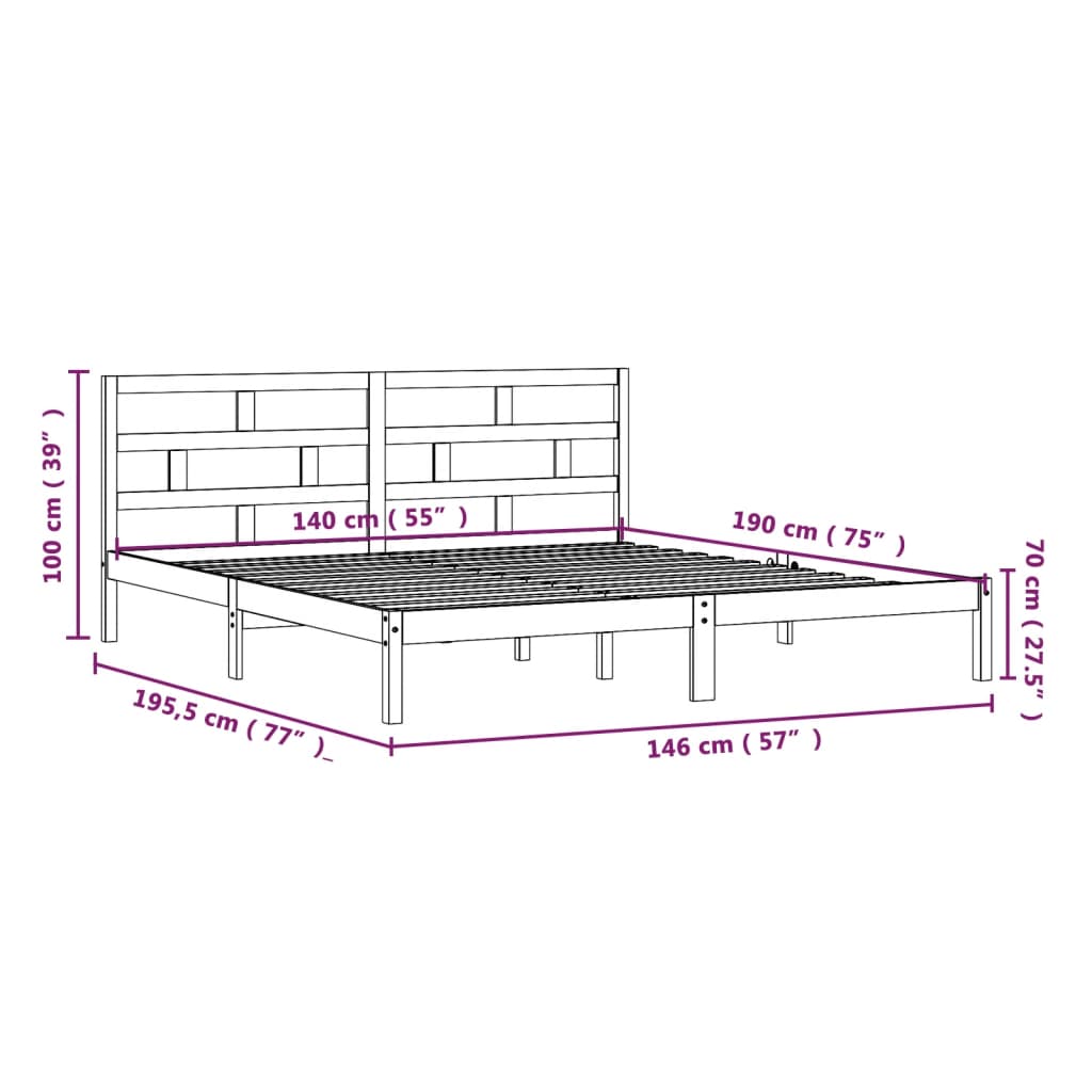 vidaXL Bed Frame | Black | Solid pine wood, Plywood | Double | Bed Frame