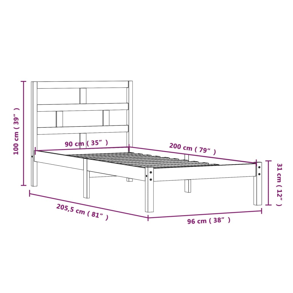 vidaXL Bed Frame | Natural Pine | Solid pine wood, Plywood | Single | Durable