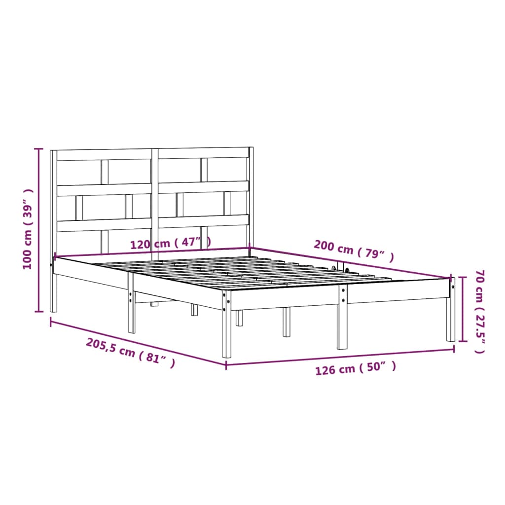 3101214 vidaXL Bed Frame without Mattress White Solid Wood 120x200 cm (810013+814185)