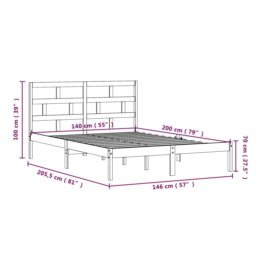 vidaXL Bed Frame | Natural Pine | Solid Pine Wood | 140 x 200 cm | Rectangular