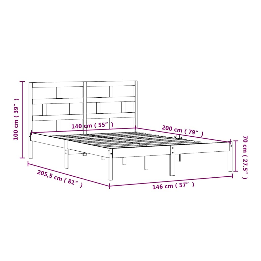 vidaXL Bed Frame without Mattress Solid Wood 140x200 cm