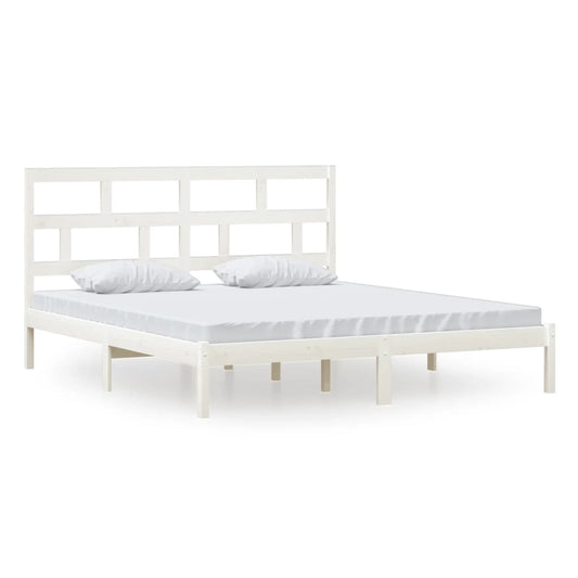vidaXL Bed Frame | White | Solid Pine Wood, Plywood | Super King