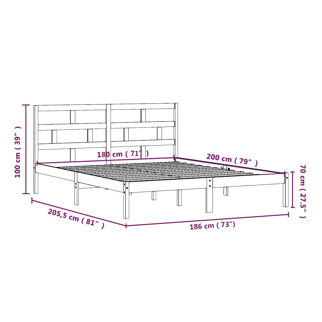 vidaXL Bed Frame without Mattress White Super King Solid Wood