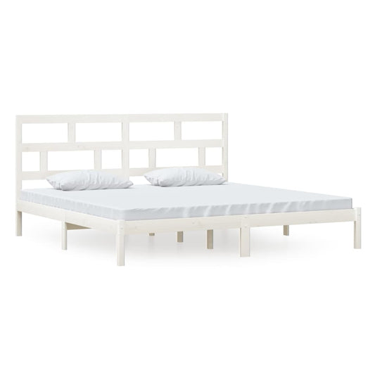 vidaXL Bed Frame | White | Solid Pine Wood | 200x200 cm | Durable | Bed Frame