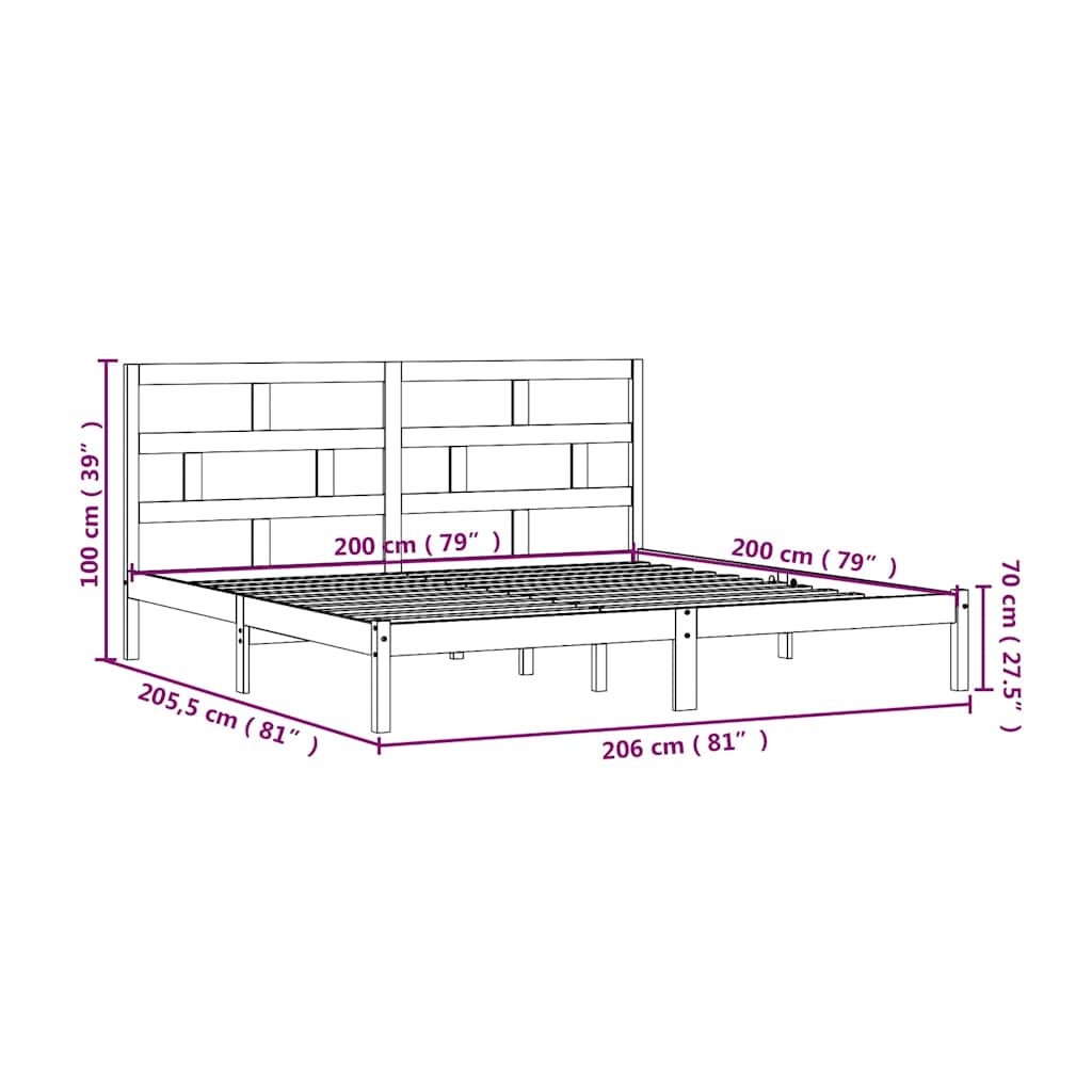 vidaXL Bed Frame without Mattress Black Solid Wood Pine 200x200 cm