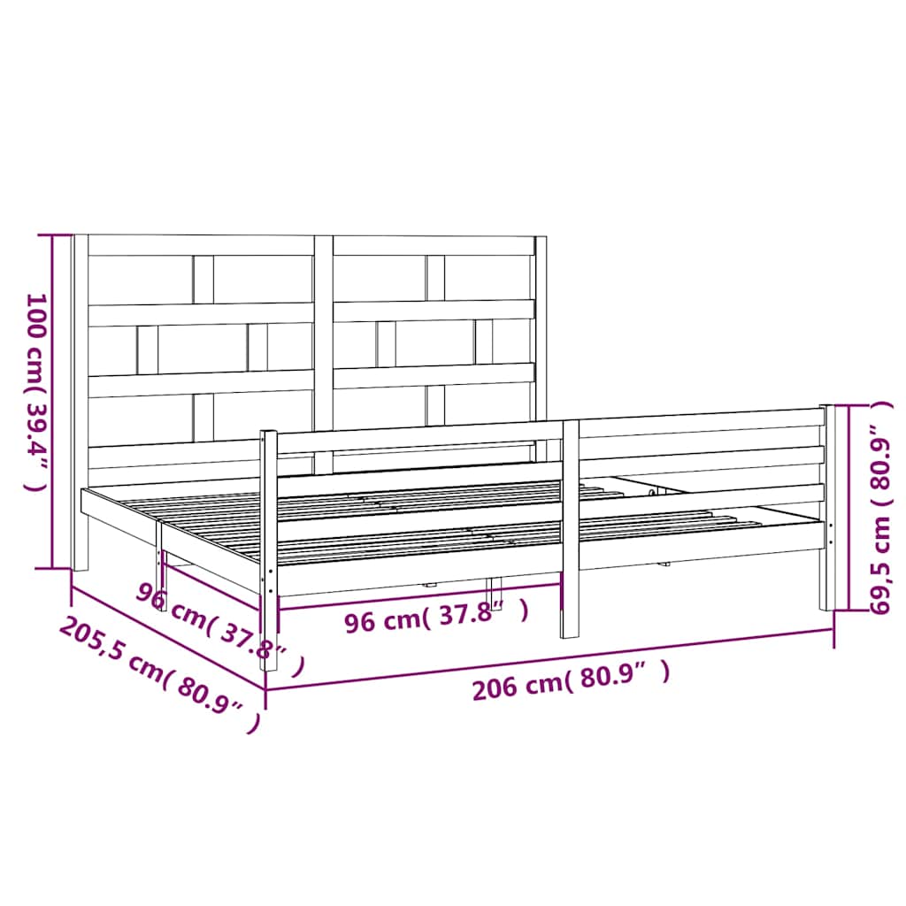 vidaXL Bed Frame without Mattress White Solid Wood 200x200 cm