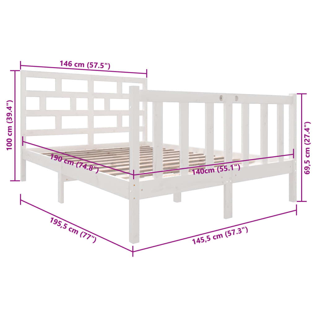 3101329 vidaXL Bed Frame without Mattress White Solid Wood 140x190 cm (810063+814195)