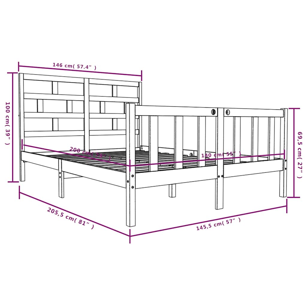 vidaXL Bed Frame without Mattress Solid Wood 140x200 cm