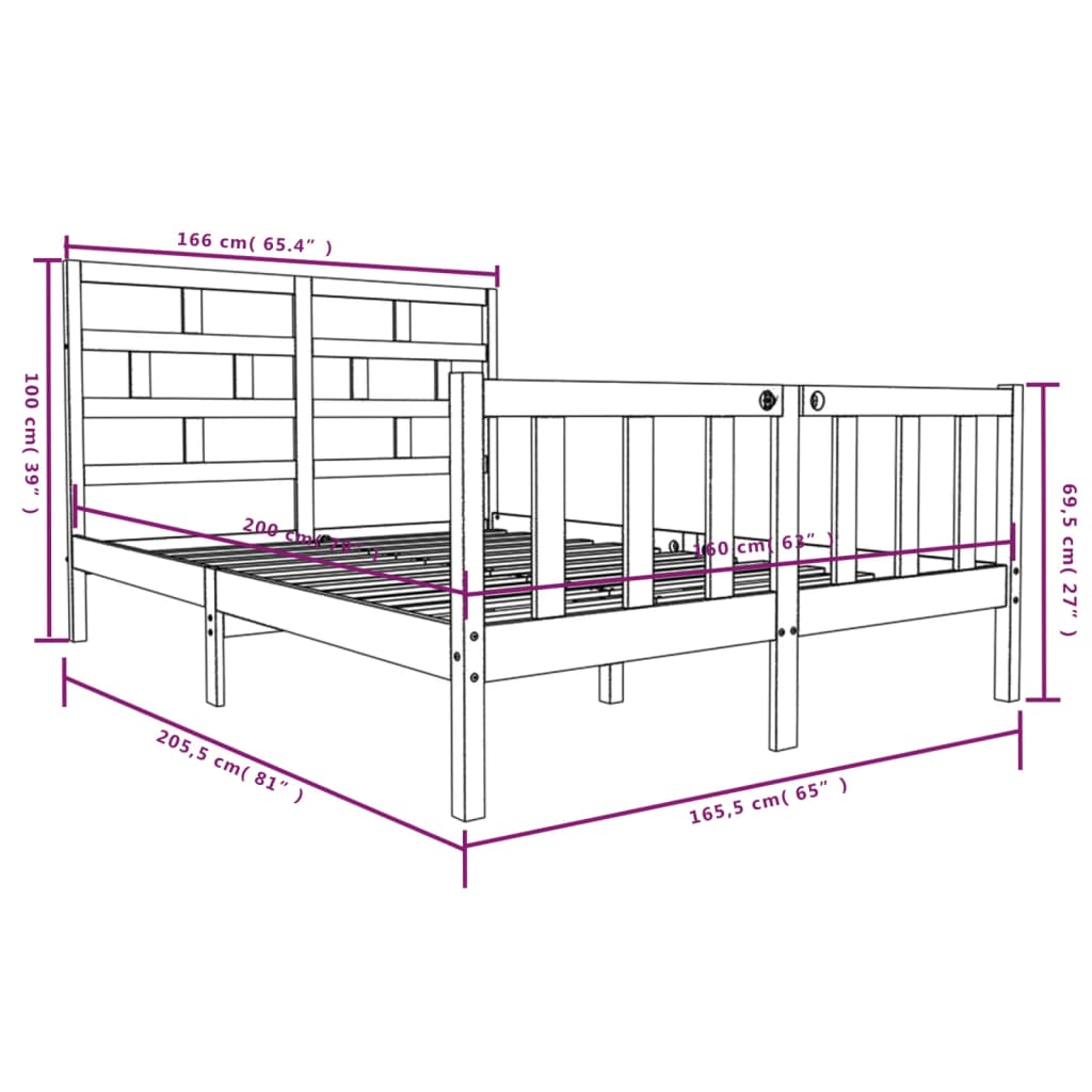 vidaXL Bed Frame without Mattress Solid Wood 160x200 cm