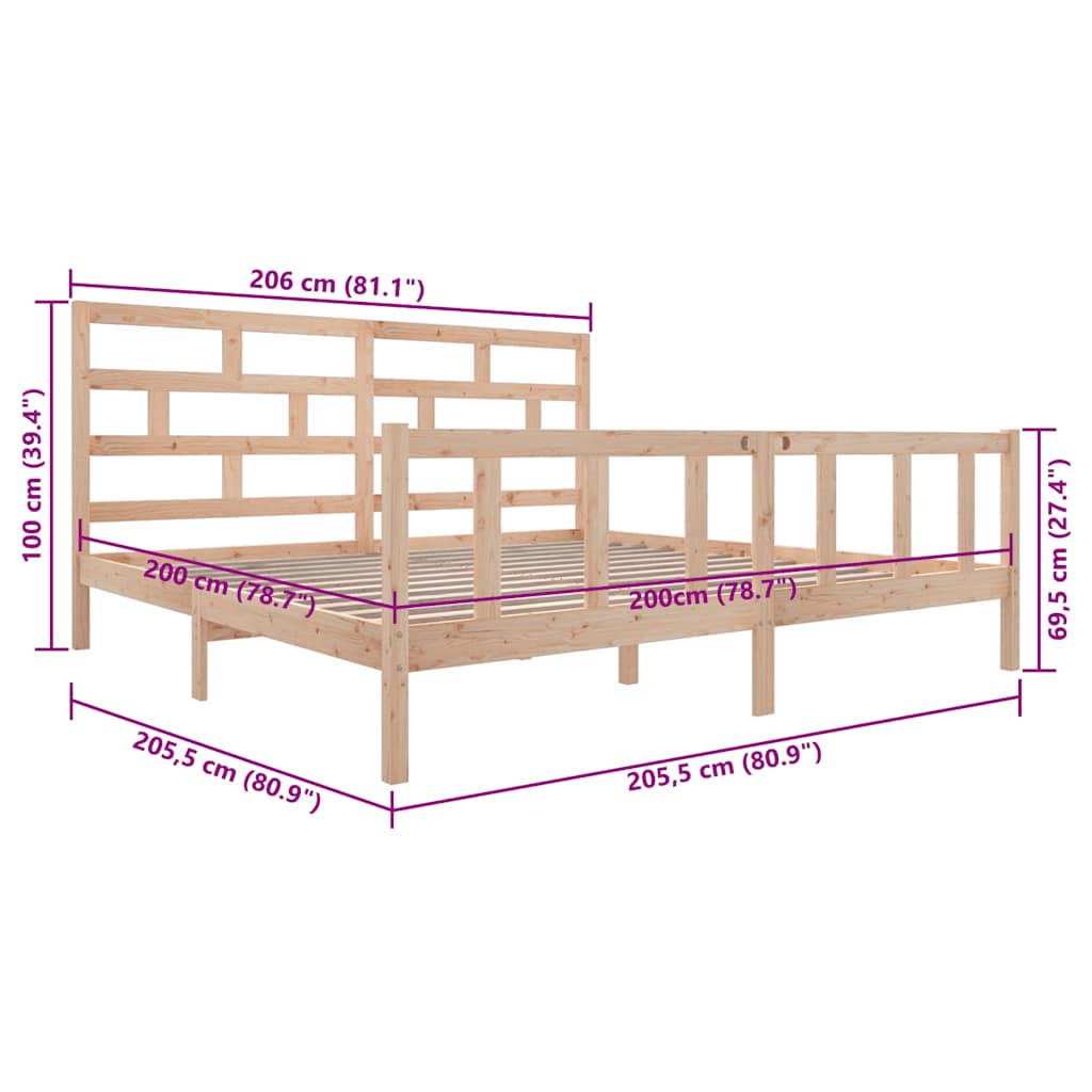 3101368 vidaXL Bed Frame without Mattress Solid Wood 200x200 cm (810102+814214)