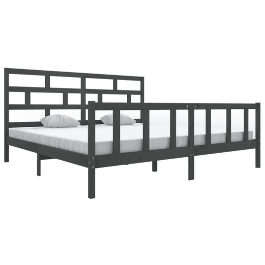 3101370 vidaXL Bed Frame without Mattress Grey Solid Wood 200x200 cm (810104+814216)
