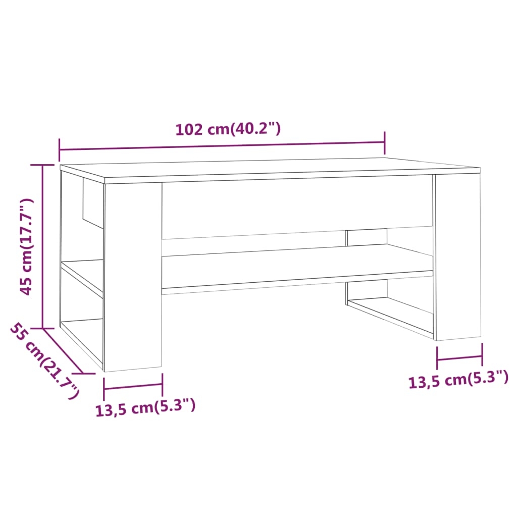 vidaXL Coffee Table Sonoma Oak 102x55x45 cm Engineered Wood