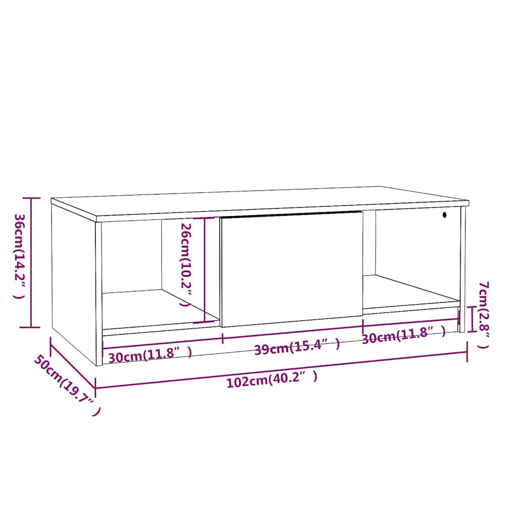vidaXL Coffee Table Sonoma Oak 102x50x36 cm Engineered Wood