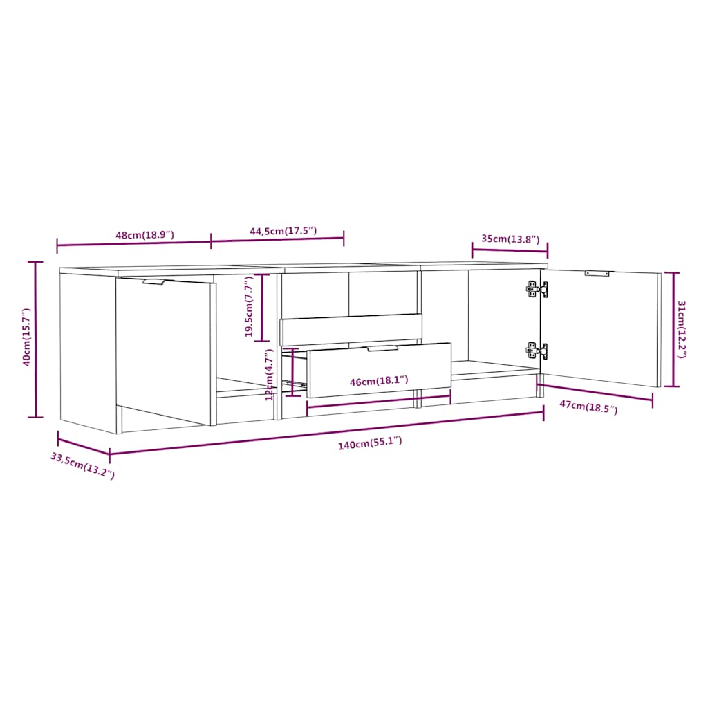 811448 vidaXL TV Cabinet White 140x35x40 cm Engineered Wood