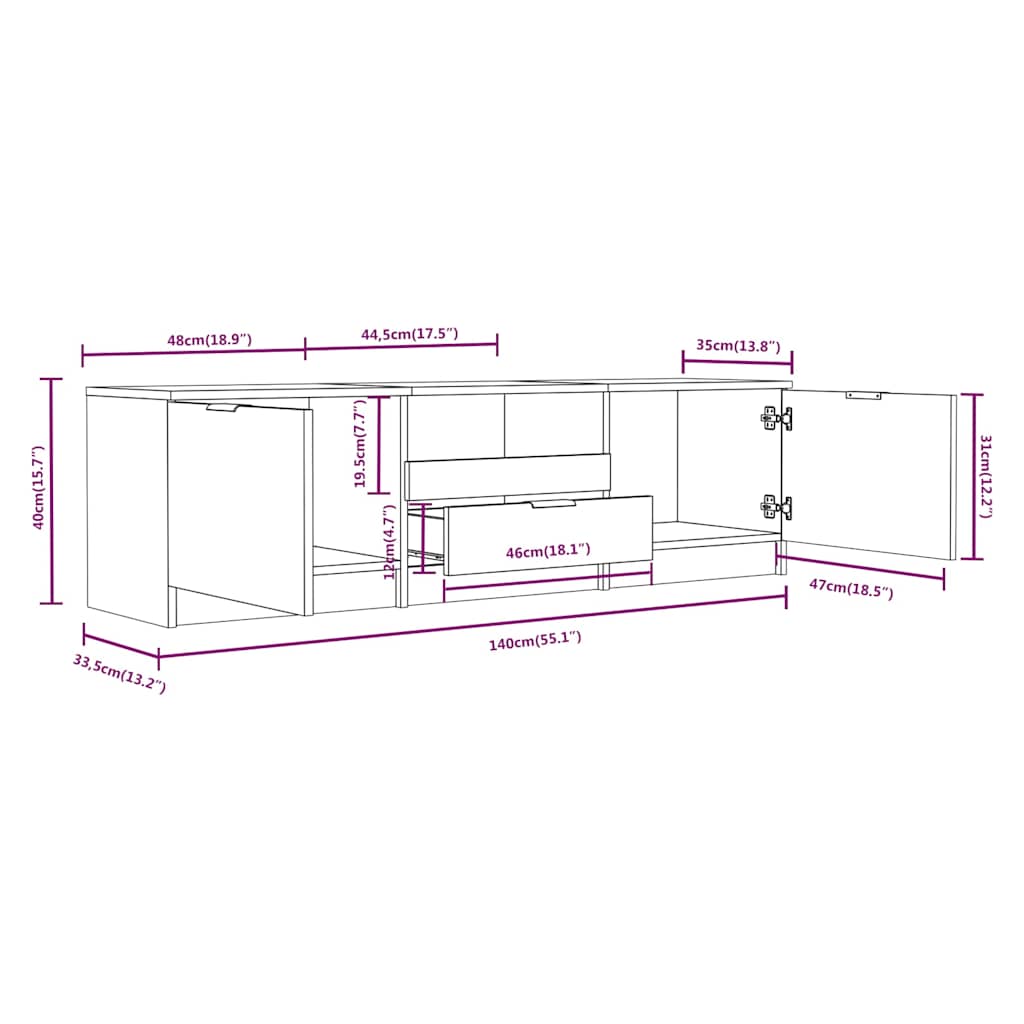 vidaXL TV Cabinet Concrete Grey 140x35x40 cm Engineered Wood
