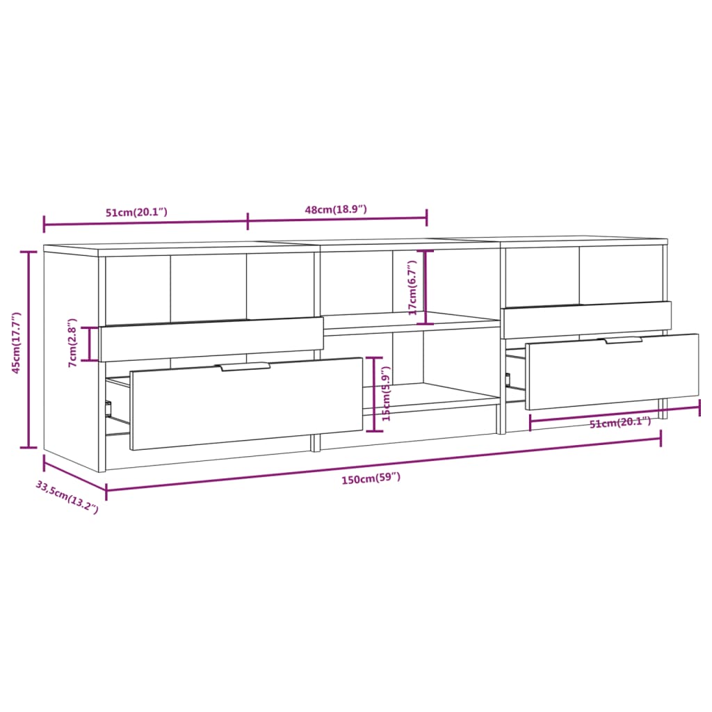 vidaXL TV Cabinet White 150x33.5x45 cm Engineered Wood