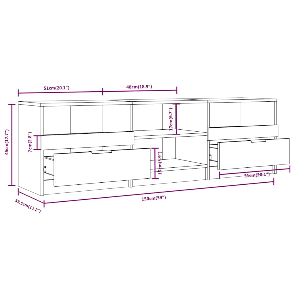 vidaXL TV Cabinet White 150x33,5x45 cm Engineered Wood