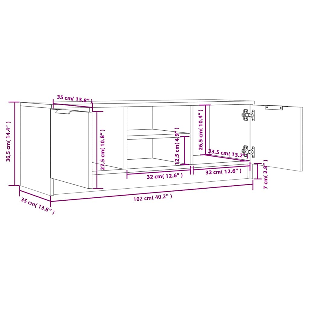 vidaXL TV Cabinet White 102x35x36,5 cm Engineered Wood