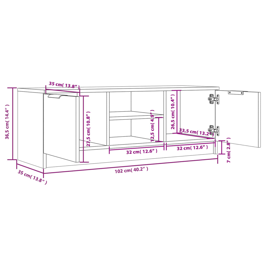 vidaXL TV Cabinet Concrete Grey 102x35x36,5 cm Engineered Wood