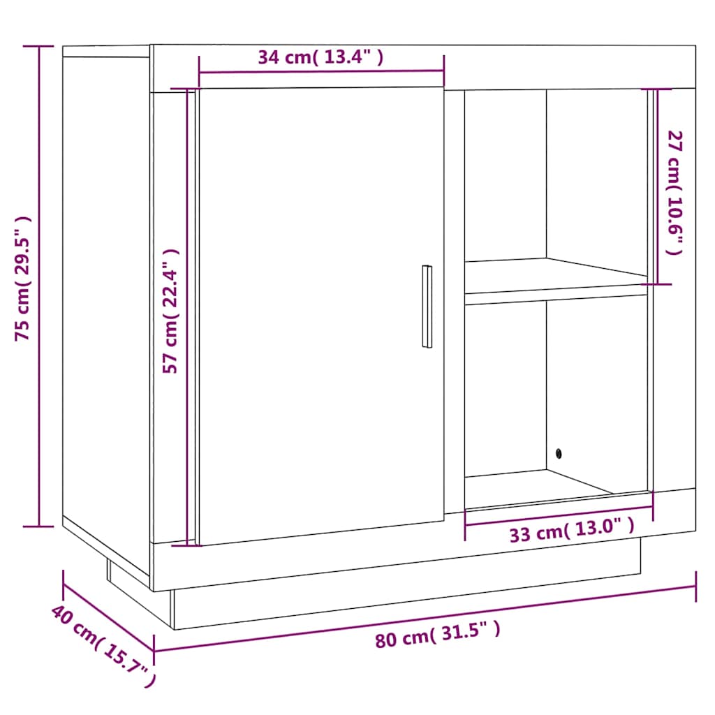 vidaXL Sideboard Sonoma Oak 80x40x75 cm