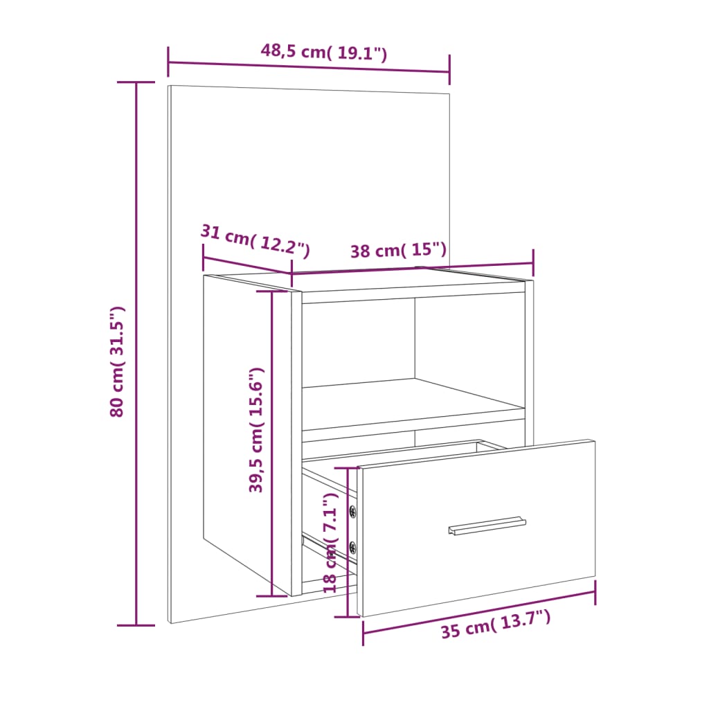 vidaXL Wall-mounted Bedside Cabinet Smoked Oak
