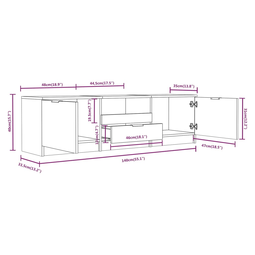 vidaXL TV Cabinet | Grey Sonoma | Engineered wood | 140x35x40 cm | TV Cabinet