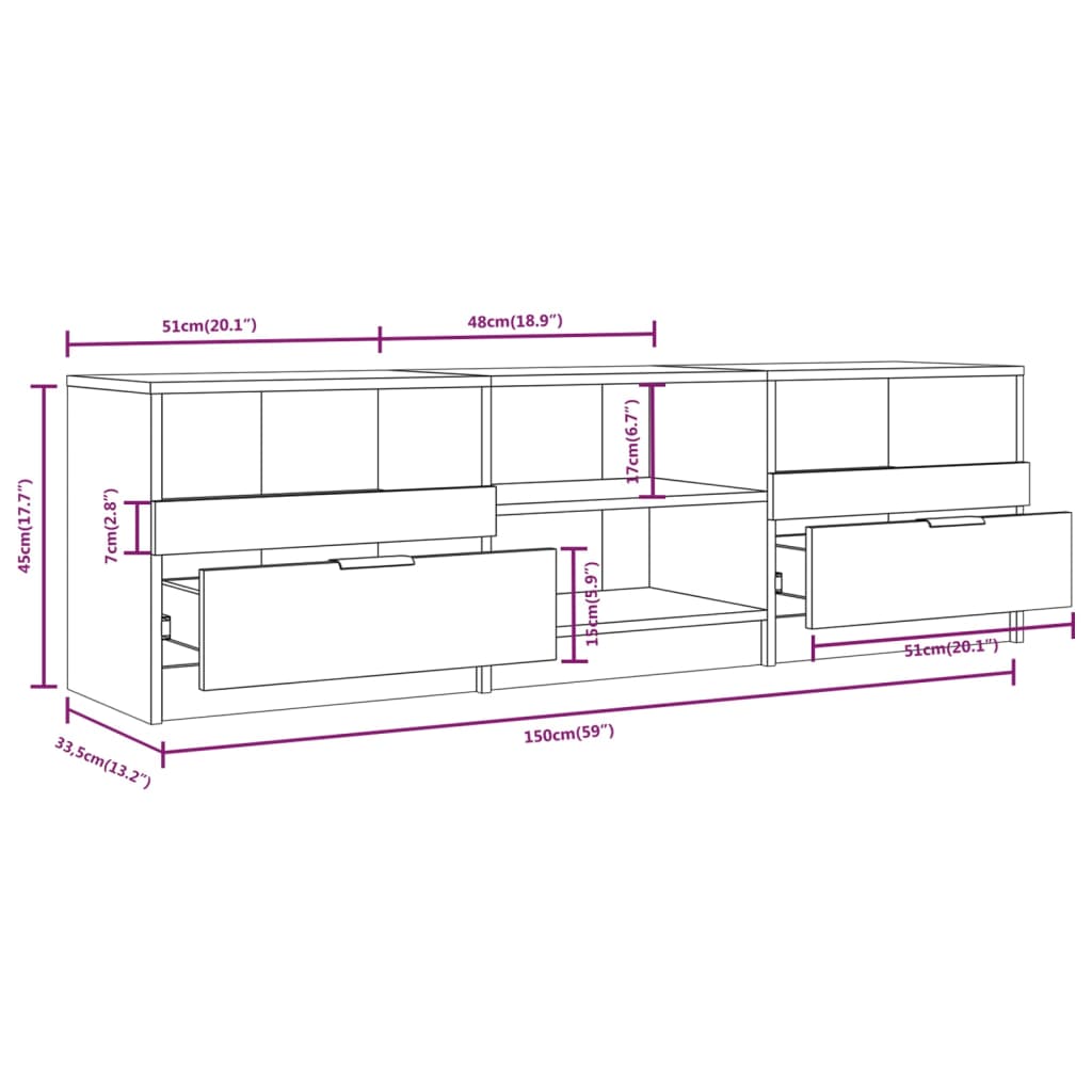 vidaXL TV Cabinet Grey Sonoma 150x33.5x45 cm Engineered Wood