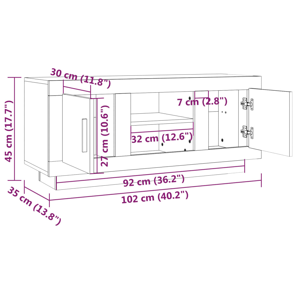 vidaXL TV Cabinet Grey Sonoma 102x35x45 cm Engineered Wood