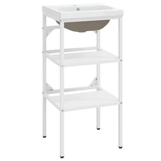 vidaXL Bathroom Washbasin Frame with Built-in Basin White Iron