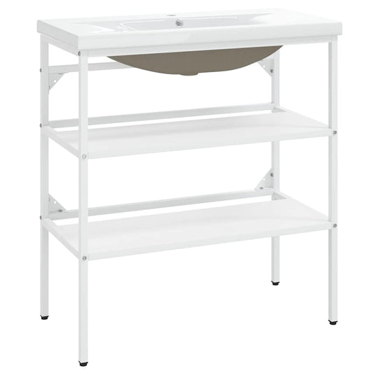 vidaXL Bathroom Washbasin Frame with Built-in Basin White Iron