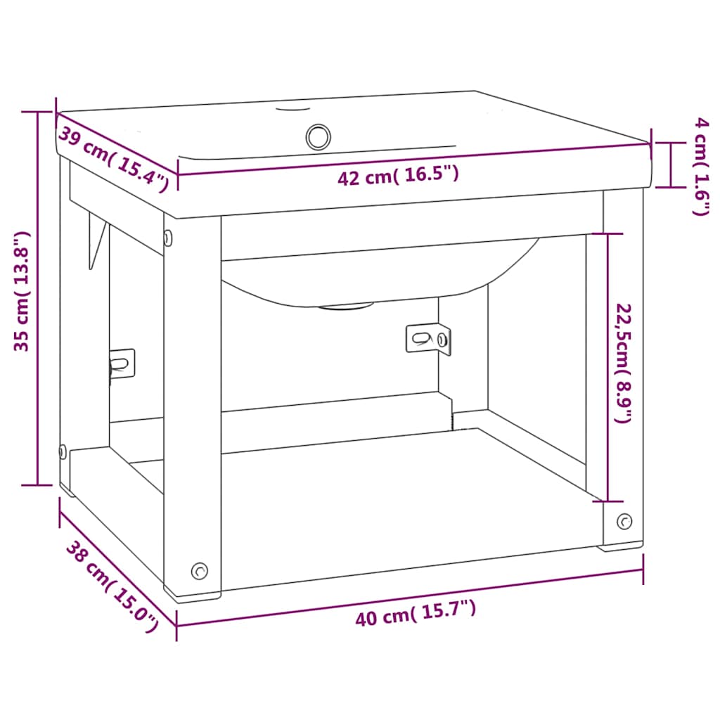 vidaXL Bathroom Washbasin Frame with Built-in Basin White Iron