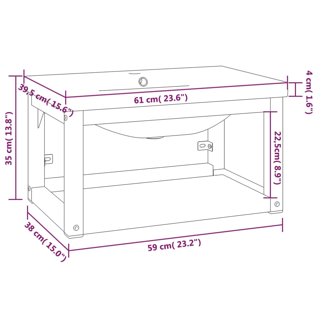 vidaXL Bathroom Washbasin Frame with Built-in Basin Black Iron