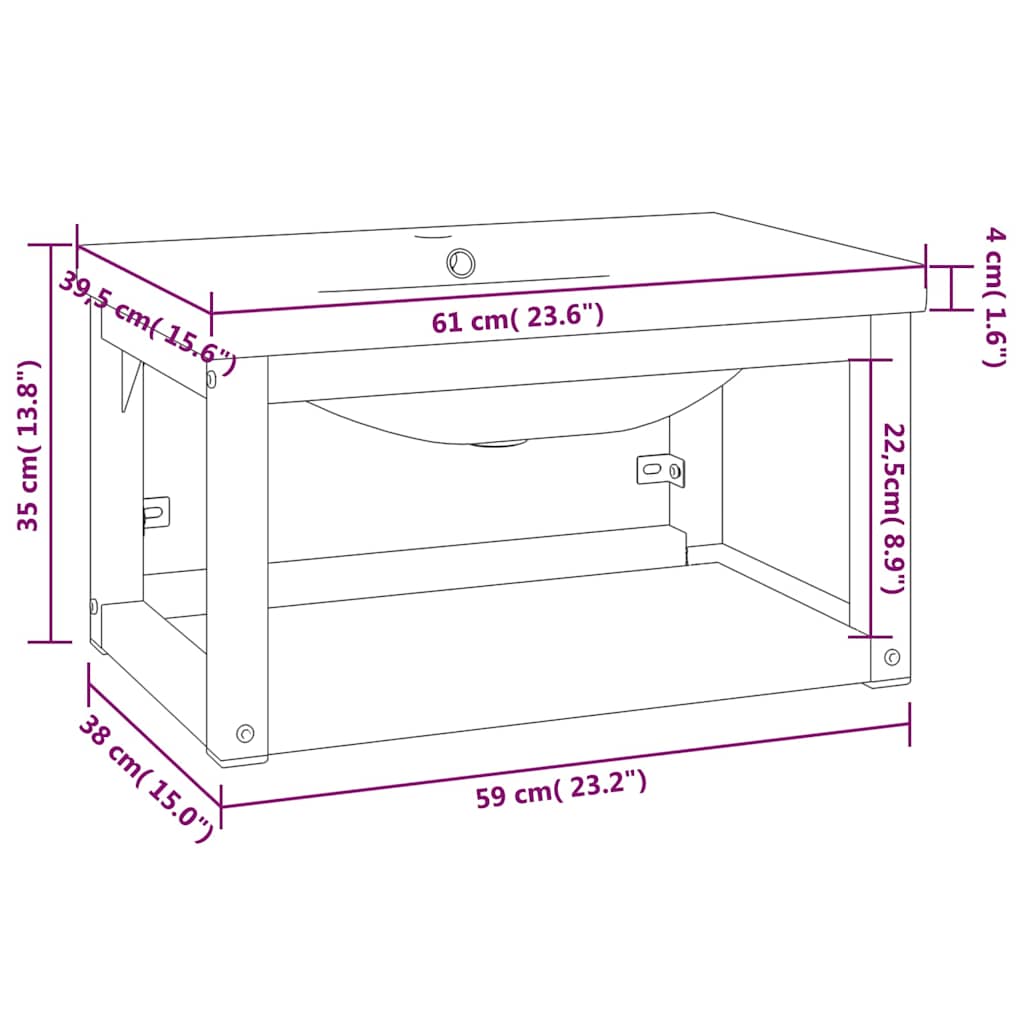 vidaXL Bathroom Washbasin Frame with Built-in Basin Black Iron