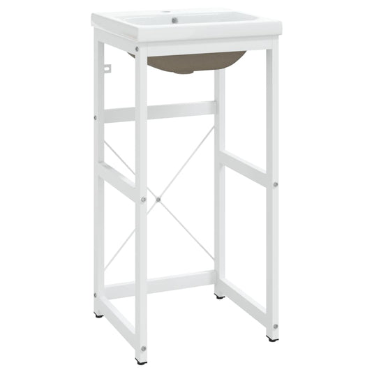vidaXL Bathroom Washbasin Frame with Built-in Basin White Iron