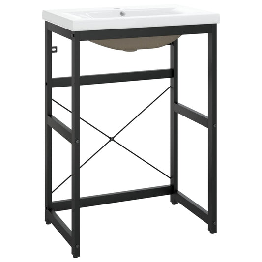 vidaXL Bathroom Washbasin Frame with Built-in Basin Black Iron