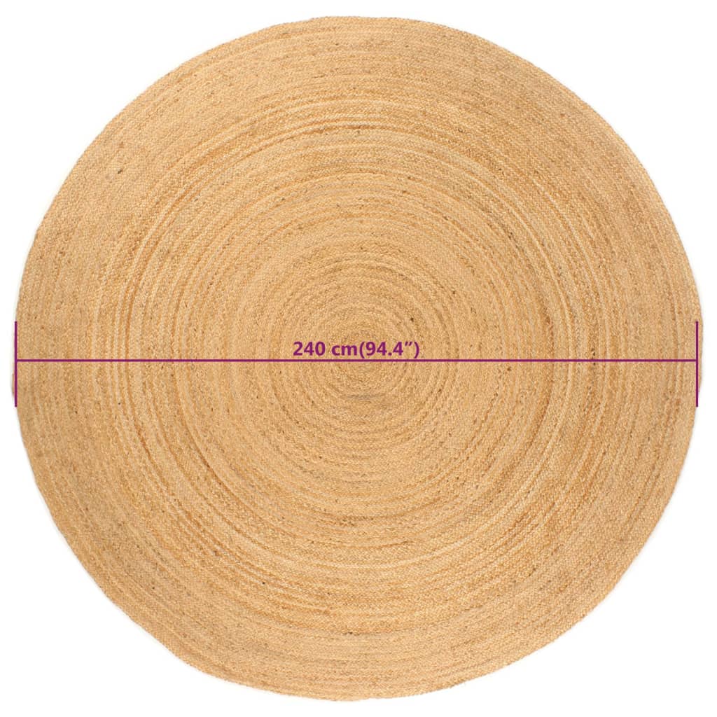 vidaXL Area Rug Braided Jute 240 cm Round