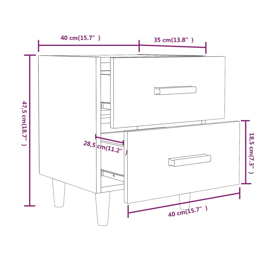 vidaXL Bed Cabinet White 40x35x47.5 cm