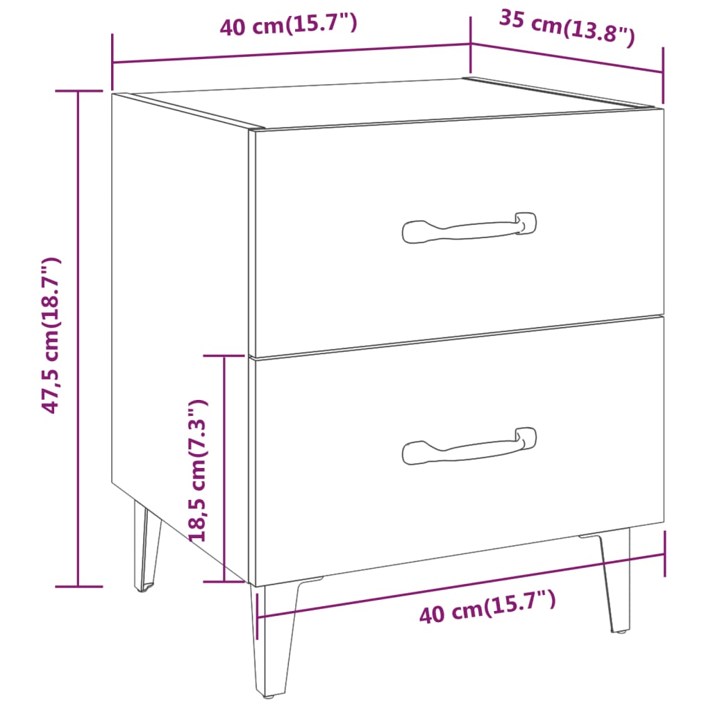 vidaXL Bedside Cabinets 2pcs White 40x35x47.5 cm