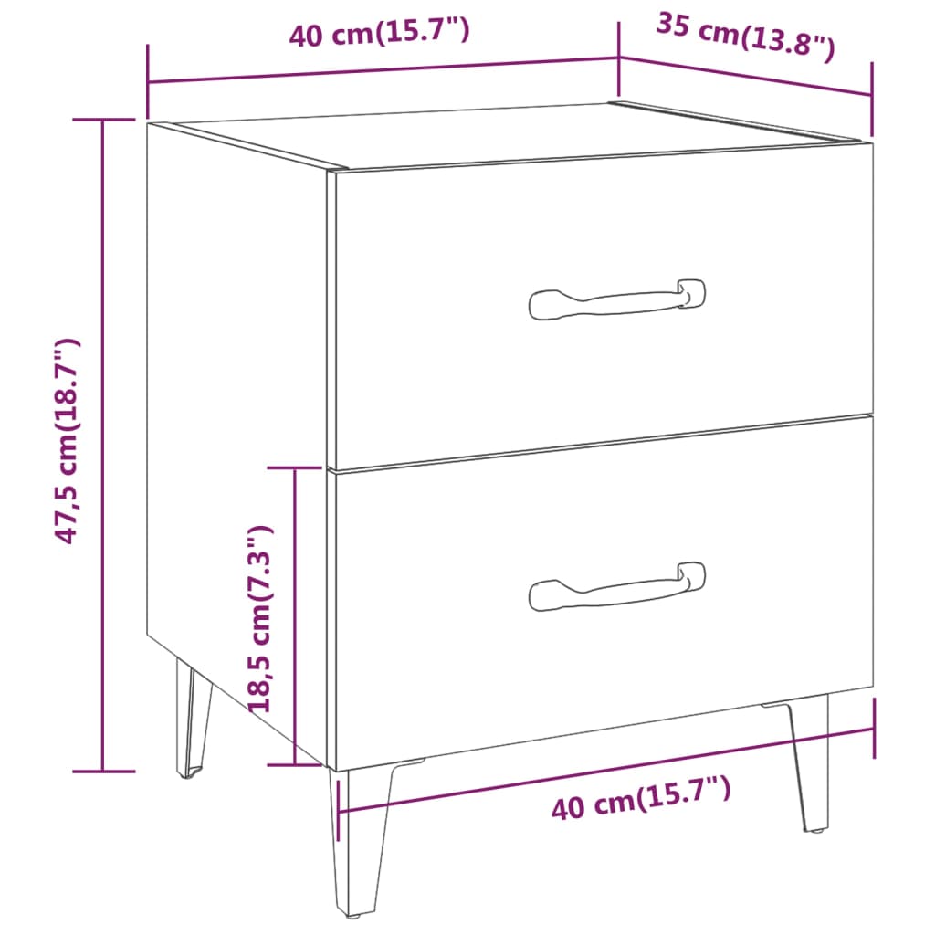 vidaXL Bedside Cabinets 2 pcs Smoked Oak 40x35x47.5 cm