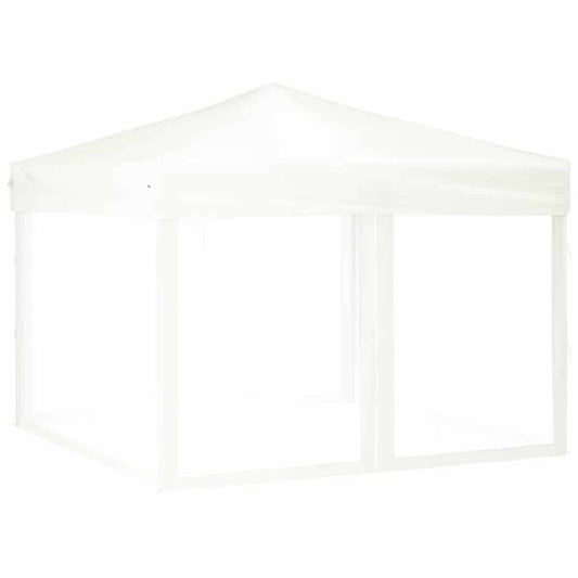 vidaXL Folding Party Tent with Sidewalls White 3x3 m