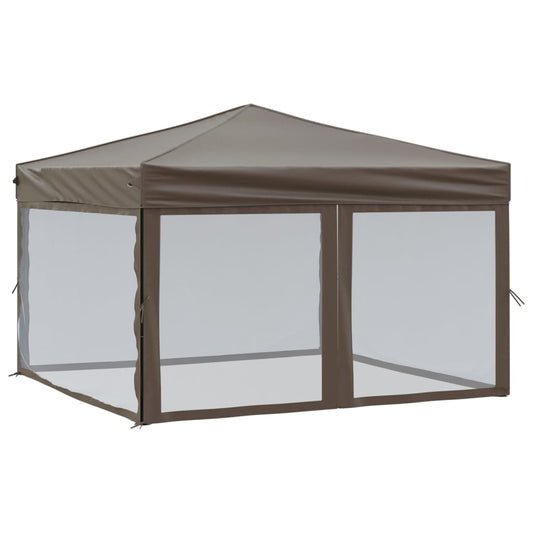 vidaXL Folding Party Tent with Sidewalls Taupe 3x3 m