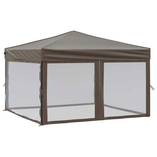 vidaXL Folding Party Tent with Sidewalls Taupe 3x3 m