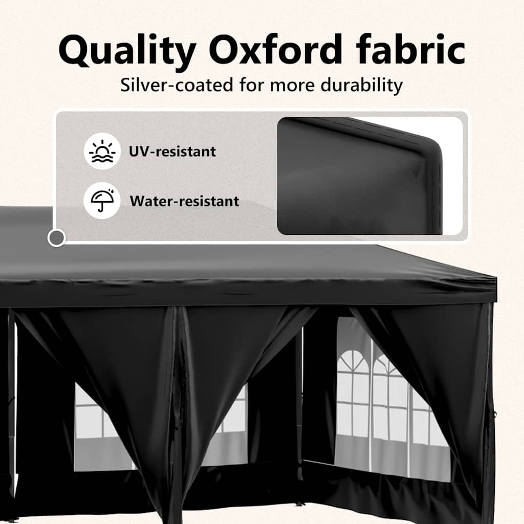 vidaXL Folding Party Tent with Sidewalls Black 3x6 m