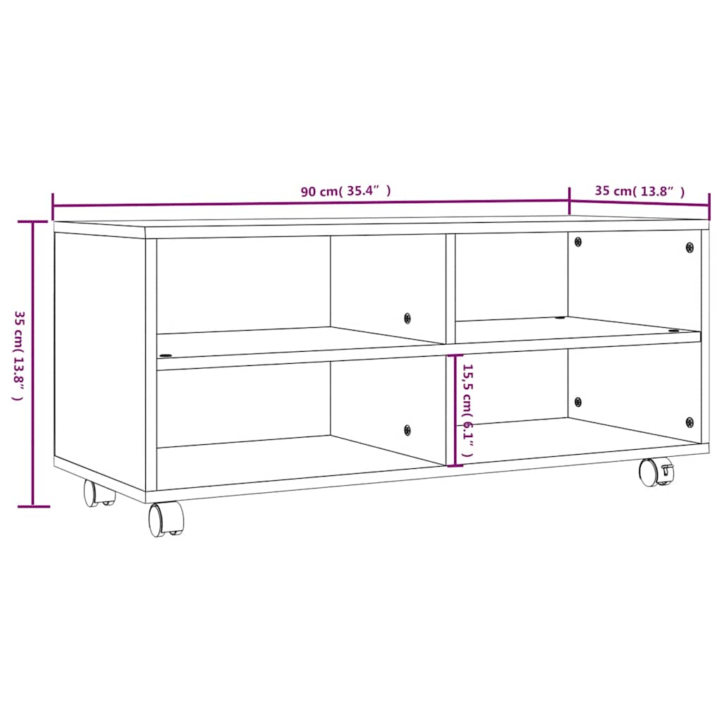vidaXL TV Cabinet with Castors Grey Sonoma 90x35x35 cm Engineered Wood