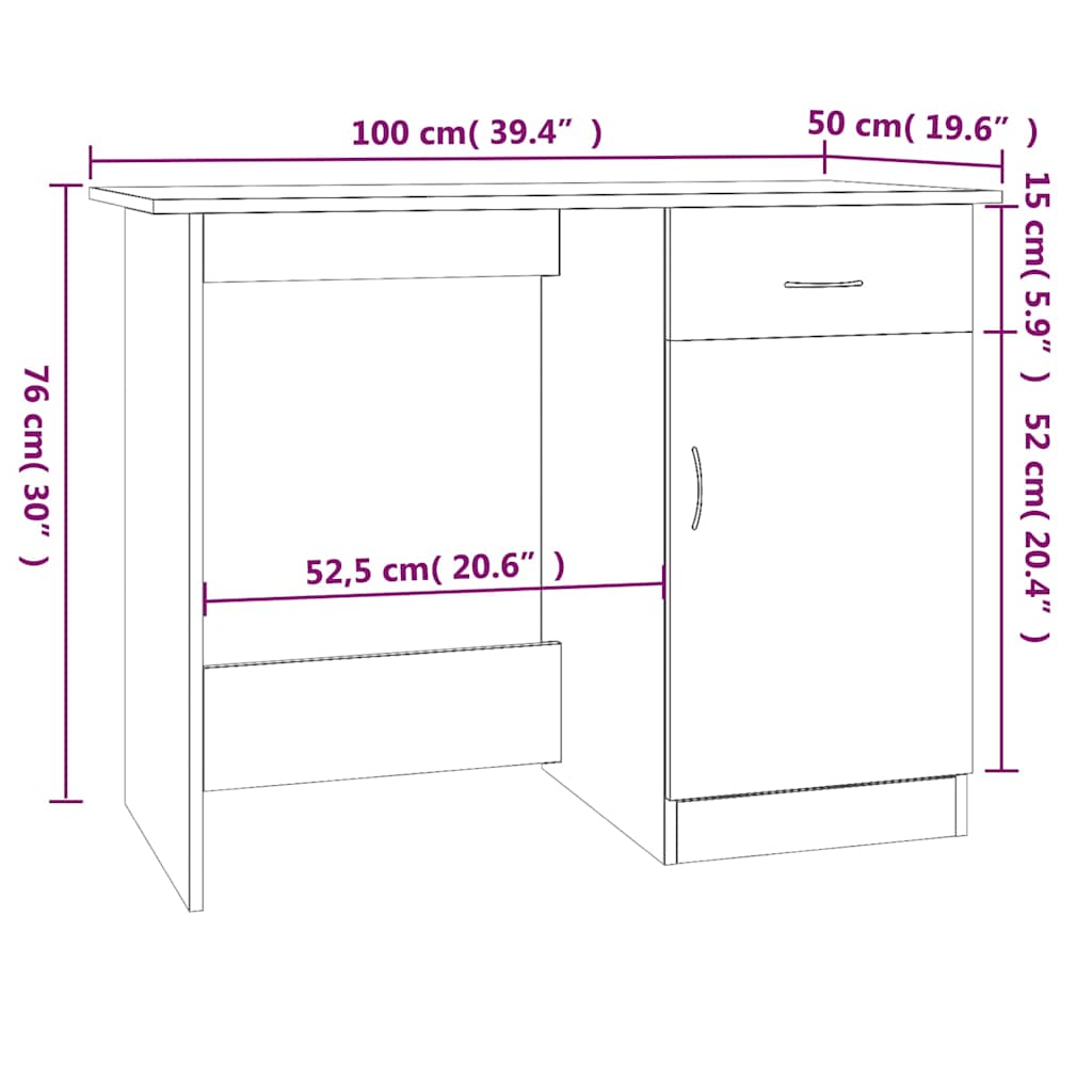 vidaXL Desk Grey Sonoma 100x50x76 cm Engineered Wood