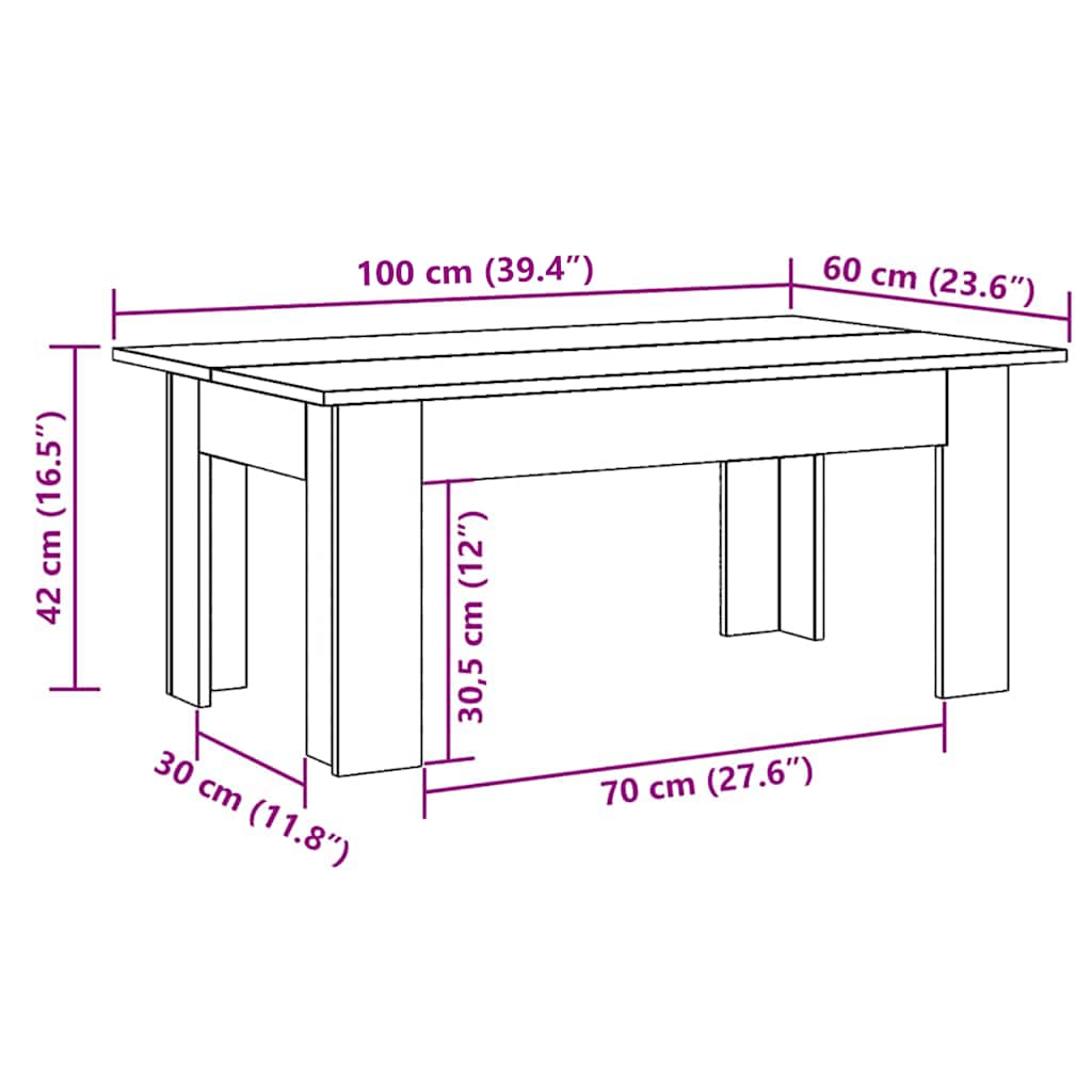 vidaXL Coffee Table Grey Sonoma 100x60x42 cm Engineered Wood